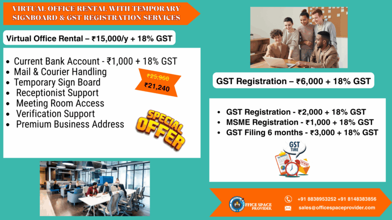 Virtual Office with Temporary Signboard & GST – ₹21,240