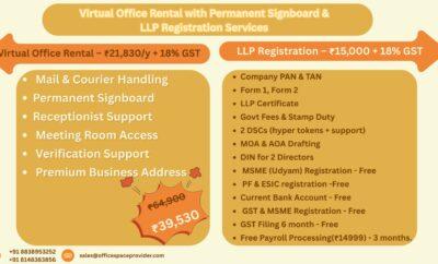 Virtual Office + LLP Registration + Permanent Signboard + GST/MSME – Special Offer ₹39,530 (Incl. Tax)