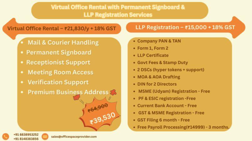 Virtual Office + LLP Registration + Permanent Signboard + GST/MSME – Special Offer ₹39,530 (Incl. Tax)